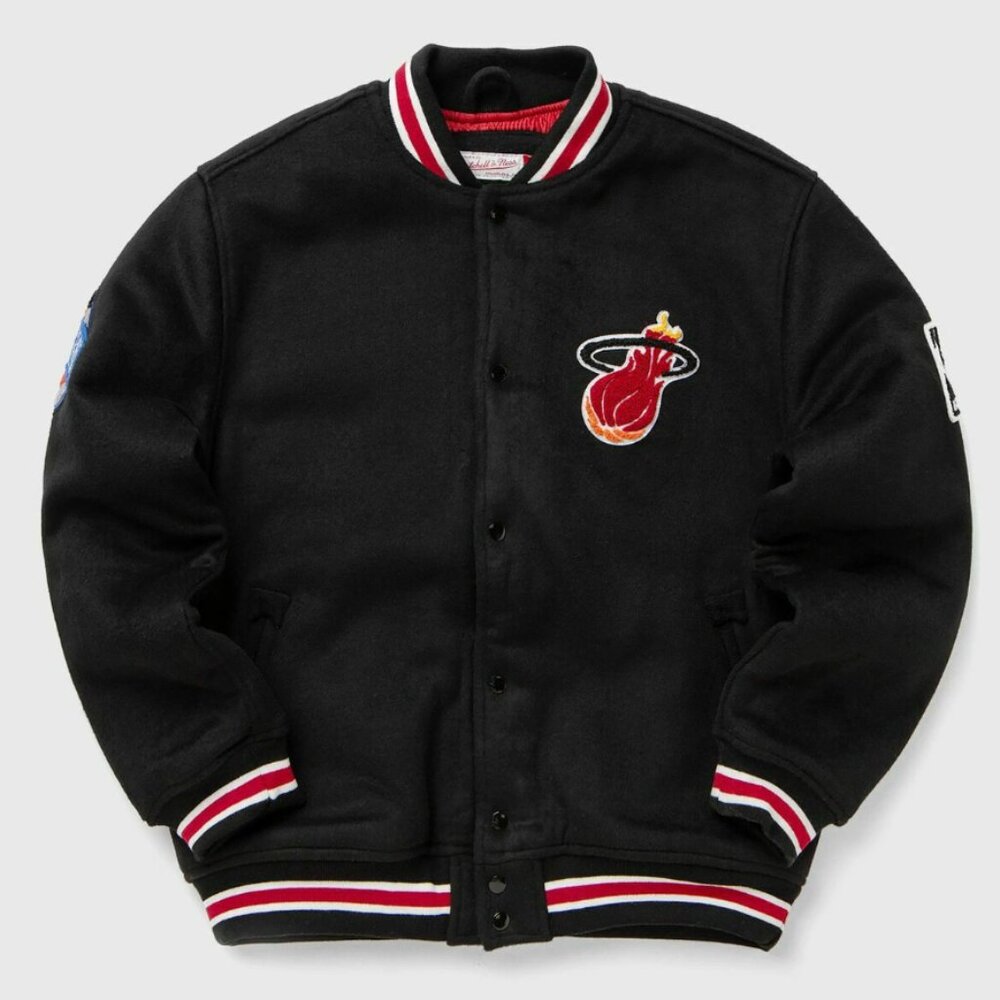 NWT NBA Miami Heat Mitchell & Ness Hardwood Classic Wool Bomber Varsity Jacket